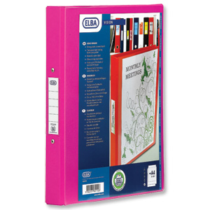 Elba Vision Ring Binder PVC with Clear Front Pocket 2 O-Ring Size 25mm A4 Pink Ref 100082449 [Pack 10]