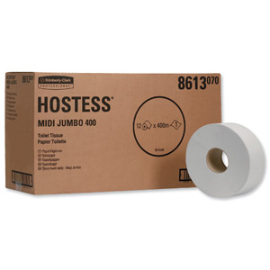 Hostess 400 Toilet Tissue Maxi Jumbo 400m per Roll 1 Ply White Ref 8613 [Pack 12]