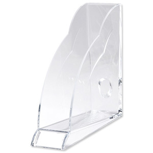 Rexel Nimbus Magazine Rack Robust Acrylic with Front Indexing Tab A4 Clear Ref 2101499