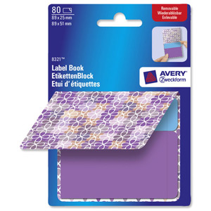 Avery Pad Book of Removable Labels 89x25mm to 89x51mm Flowers Purple and Green Ref 8321 [80 Labels]