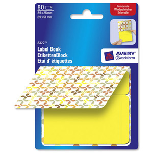 Avery Pad Book of Removable Labels 89x25mm to 89x51mm Squares Yellow Ref 8322 [80 Labels]