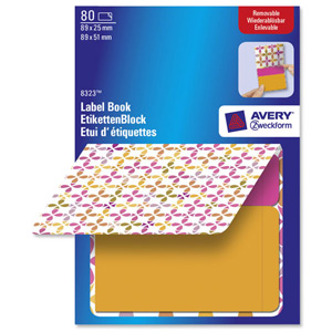 Avery Pad Book of Removable Labels 89x25mm to 89x51mm Squares Pink and Orange Ref 8323 [80 Labels]