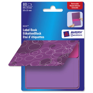 Avery Pad Book of Removable Labels 89x25mm to 89x51mm Circles Purple and Pink Ref 8324 [80 Labels]