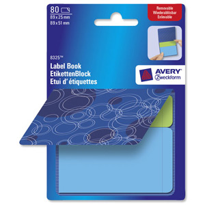 Avery Pad Book of Removable Labels 89x25mm to 89x51mm Circles Blue and Green Ref 8325 [80 Labels]