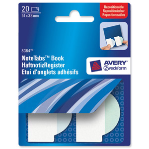 Avery NoteTab Book of Repositionable Labels 51x38mm Wave Blue and Green Ref 8364 [20 Labels]