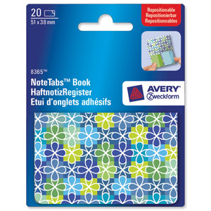 Avery NoteTab Book of Repositionable Labels 51x38mm Flowers Blue and Green Ref 8365 [20 Labels]