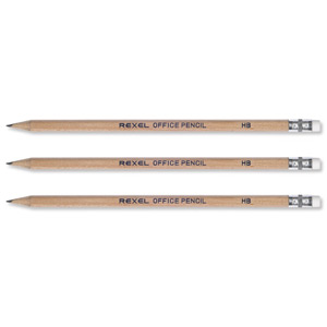 Rexel Office Pencil Natural Wood with Eraser HB Ref 34252 [Pack 144]