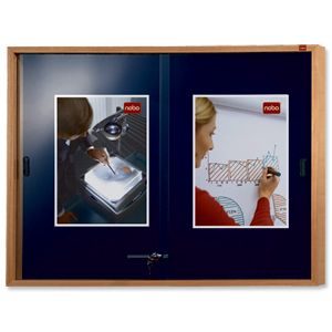 Nobo Display Cabinet Noticeboard Slimline Lockable Sliding Door Oak W1000xH825mm Blue Ref 32632503
