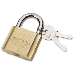 Draper Brass Cylinder Padlock Brass Body and Cylinder Plated Steel Shackle 2 Keys 40mm Ref 60177