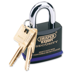 Draper Padlock Heavy Duty Steel Body Molybdenum Steel Shackle 6-Pin Brass Cylinder 2 Keys 46mm Ref 64192