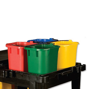 Rubbermaid Colour Coded Buckets with Non-marking Castors and 75 Litre Vinyl Bag Ref 9T83