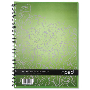 Oxford npad Notebook Recycled Wirebound Ruled Margin 200pp 80gsm A4 Green Ref 100080924 [Pack 3]