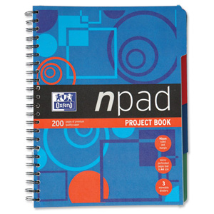 Oxford npad Project Book Wirebound with Integral Pocket 200 Pages 90gsm A4plus Ref L02175 [Pack 3]