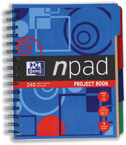 Oxford npad Project Book Wirebound with Integral Pocket 200 Pages 90gsm A5plus Ref D02178 [Pack 3]