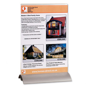 Durable Presenter Sign and Literature Holder Desktop Acrylic with Metal Base A5 Clear Ref 8588/19