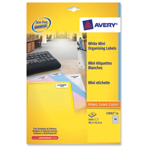 Avery Mini Labels Laser 65 per Sheet 38.1x21.2mm White Ref L7651-25 [1625 Labels]