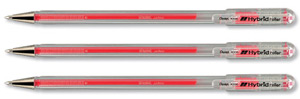 Pentel Hybrid Roller K106 Rollerball Pen 0.6mm Tip 0.35mm Line Red Ref K106E-B [Pack 12]
