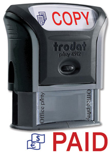 Trodat Office Printy Stamp Self-inking Paid 18x46mm Red Symbol and Blue Wording Ref 81411