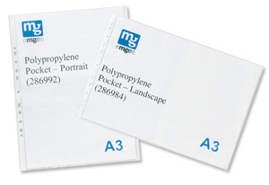 Emgee Pocket Polypropylene Multipunched Reinforced 80 Micron Portrait A3 Clear Ref 210190 [Pack 25]