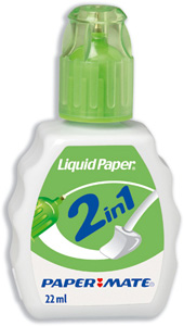 Paper Mate Liquid Paper Correction Fluid 2-in-1 Pen and Foam Brush Applicator 22ml Ref S068561C [Pack 12]