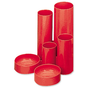 5 Star Desk Tidy with 6 Compartment Tubes Red