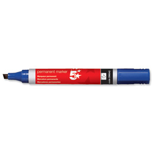5 Star Permanent Marker Xylene/Toluene-free Smearproof Chisel Tip 1-4mm Line Blue [Pack 12]