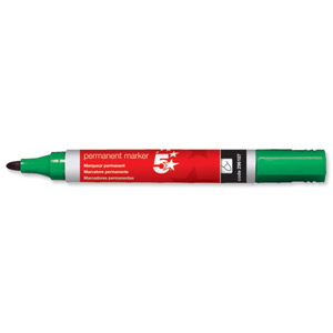 5 Star Permanent Marker Xylene/Toluene-free Smearproof Bullet Tip 2mm Line Green [Pack 12]