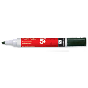 5 Star Drywipe Marker Xylene/Toluene-Free Bullet Tip 3mm Line Black [Pack 12]