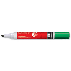 5 Star Drywipe Marker Xylene/Toluene-Free Bullet Tip 3mm Line Green [Pack 12]