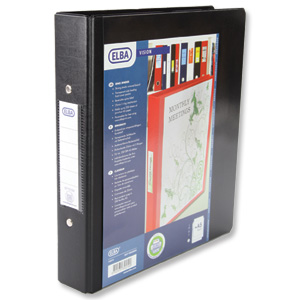 Elba Vision Ring Binder PVC with Clear Front Pocket 2 O-Ring Size 25mm A5 Black Ref 100080885