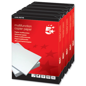 5 Star Copier Paper Multifunctional Ream-Wrapped 80gsm A4 White [5 x 500 Sheets]