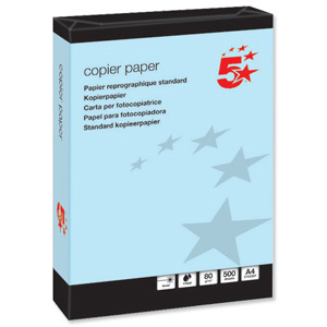 5 Star Coloured Copier Paper Multifunctional Ream-Wrapped 80gsm A4 Blue [500 Sheets]