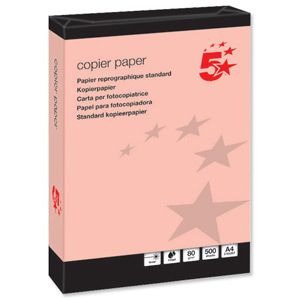 5 Star Coloured Copier Paper Multifunctional Ream-Wrapped 80gsm A4 Pink [500 Sheets]