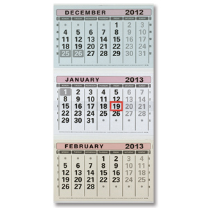 At-a-Glance 2012 Wall Calendar Tear-off Pages Three Monthly with Date Indicator W300xH580mm Ref TML