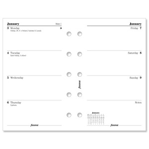 Filofax 2012 Diary Refill Insert Mini Week to View W67xH115mm Ref 6812111