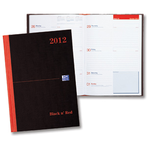Oxford Black n Red 2012 Diary Casebound with Indexed Address Book 90gsm Week to View A4 Ref D40053