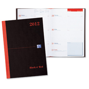 Oxford Black n Red 2012 Diary Casebound with Indexed Address Book 90gsm Week to View A5 Ref B40054