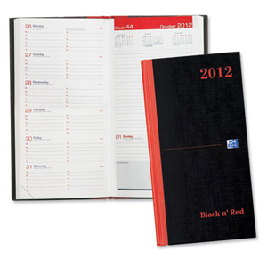 Oxford Black n Red 2012 Diary Casebound 90gsm Week to View Pocket Ref K40056