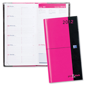 Oxford Pink and Black Diary 2012 Casebound Week to View Slim Ref C40059