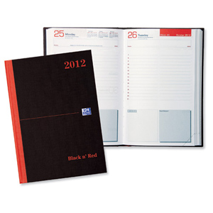 Oxford Black n Red 2012 Diary Casebound with Indexed Address Book 90gsm Day to Page A4 Ref E40082