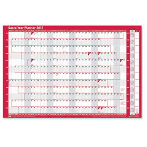 Sasco 2012 Year Planner Mounted Write-on Write-off Surface W915xH610mm Ref 2400534 MTD