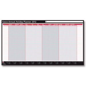 Sasco 2012 Annual Holiday Planner Unmounted Single-sided 33 Staff Week by Week W750xH410mm Ref 2400551