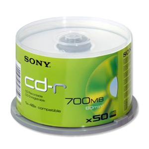 Sony CD-R Recordable Disk Inkjet Printable on Spindle 52x Speed 80min 700Mb Ref 50CDQ80SPMD-IP [Pack 50]