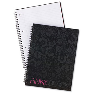 Oxford Pink and Black Book Wirebound Hardback Ruled Margin 140pp 90gsm A4+ Black Ref 100080544 [Pack 5]