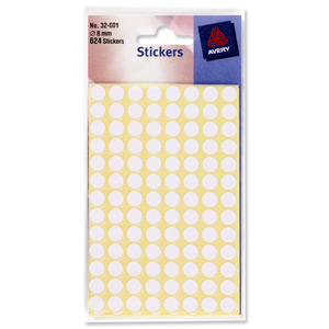 Avery Packets of Labels Diam.8mm White Ref 32-001 [10x624 Labels]