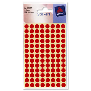 Avery Packets of Labels Diam.8mm Red Ref 32-301 [10x520 Labels]