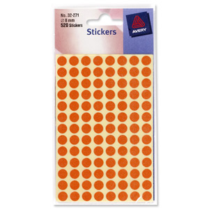 Avery Packets of Labels Diam.8mm Orange Ref 32-271 [10x520 Labels]