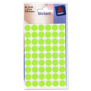 Avery Packets of Labels Diam.12mm Fluorescent Green Ref 32-282 [10x216 Labels]