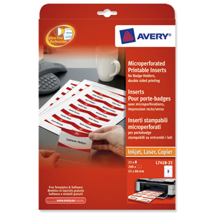 Avery Name Badges Laser-printable Refill Kit 8 per Card W86.5xH55.5mm Ref L7418-25UK [25 Sheets]