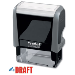 Trodat Office Printy Stamp Self-inking - Draft - 18x46mm Reinkable Red and Blue Ref 43348